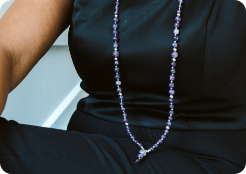 This Amethyst Happy Crystal Mala Necklace is hand-crafted with: